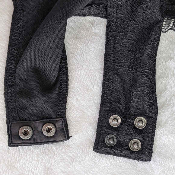 Jonathan Simkhai Intermix Bodysuit Lace Thong Long Sheer Sleeves Black M NWT - Picture 14 of 16